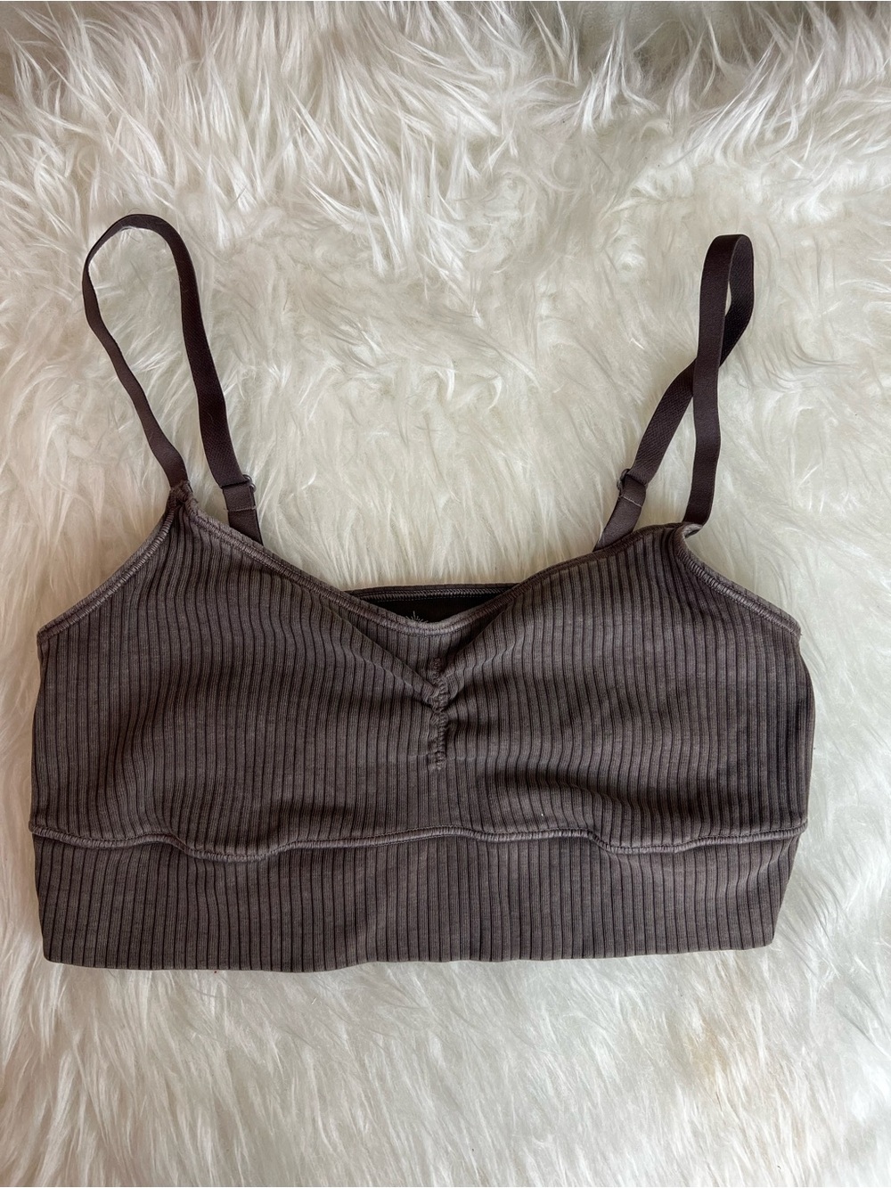 Aerie Ribbed Wireless Bralette in Chocolate Brown Size Medium